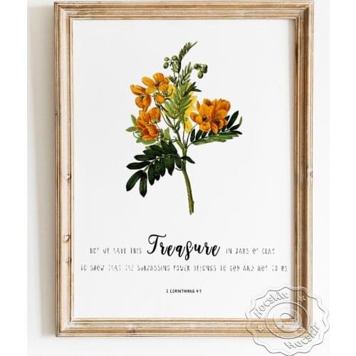 2 Corinthians 4:7 Treasure In Jars Of Clay Bible Verse Poster, Christian Quotes Wall Picture, Scripture Art Prints Home Decor