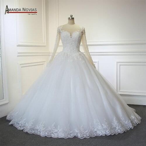 Long Sleeves 2022 Ball Gown Wedding Dress Nice Back With Fresh Nude Color Tulle