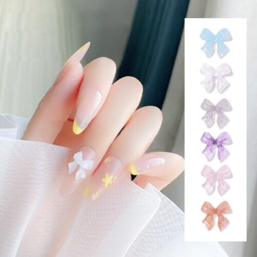 Nail Art Decoration Ice Transparent Bow Nude Long Floating Bow Knot Summer Fashion Fingernail DIY Accessories 30/100PCS
