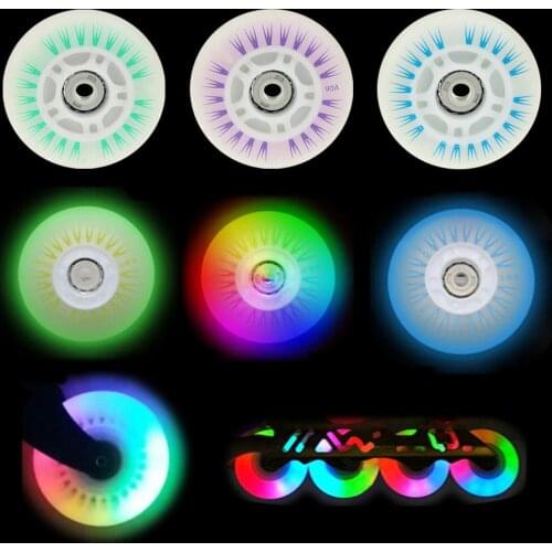 4Pcs 76/80mm Skating LED Luminous Flashing Inline Roller Skates Shoes Wheels