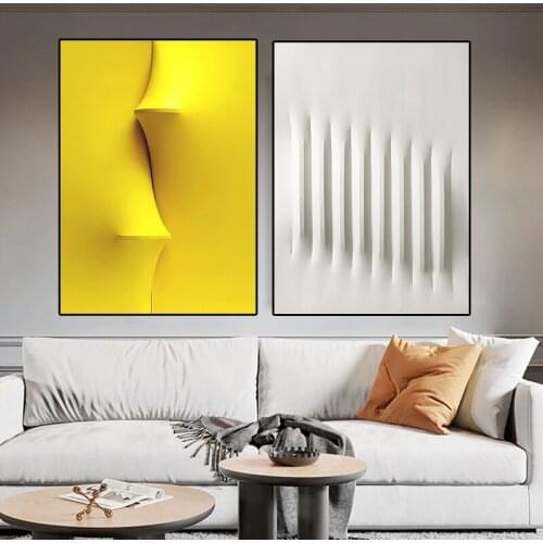 Abstract Line Yellow White Geometry Space Wall Art Canvas Painting Prints Nordic Pictures for Living Room Morden Decor