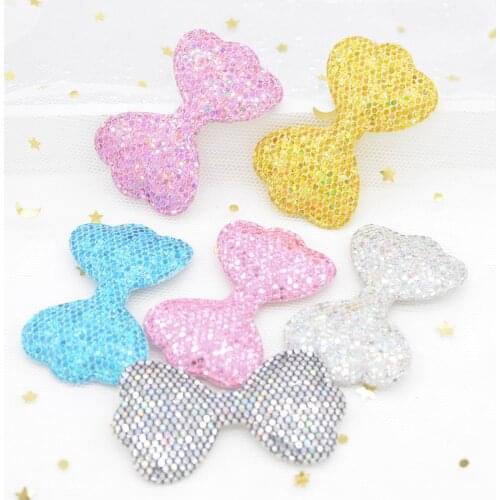 12Pcs 55mm Glitter Colorful Sequins Padded Patches Bow Tie Applique for DIY Baby Hat Headwear Hair Clips Decor Accessories G28
