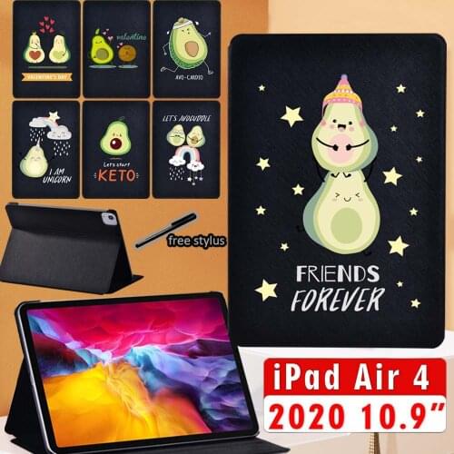 Cute Avocado ipad case For Air 4 2020 10.9 Leather Flip Stand Case for IPad air 4 10.9 inch Tablet Shell Folio Cover