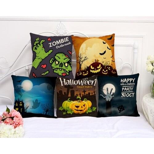 Decorative Pillow Case Halloween Skull Head Pillowcase 17.5 Inch Cotton Linen Chair Seat Throw Pillow Cover HM001