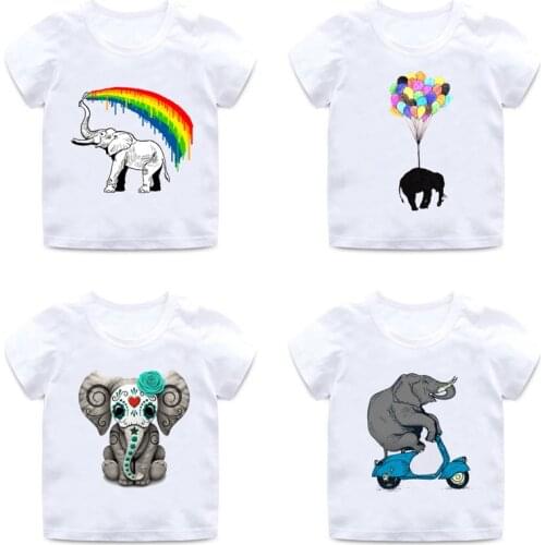 Children cute elephant riding motorcycle print T-shirt 3D elephant shirt boys and girls soft round neck cotton casual t-shirt