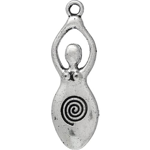 DoreenBeads Charm Pendants Venus Of Willendorf Fertility Goddess Pregnancy Silver Color Color Spiral Carved 39mm x 13mm ,10 PCs
