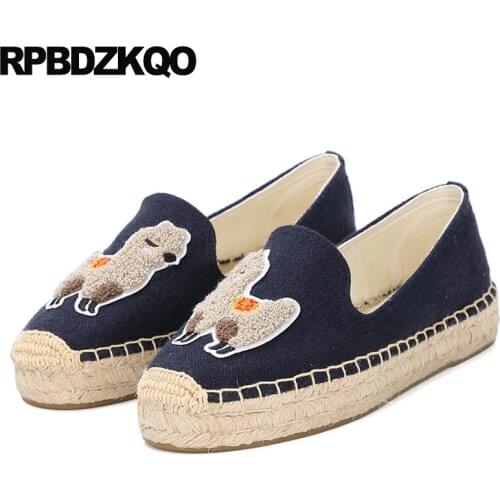 Round toe flats women plain canvas shoes cloth espadrilles spring autumn hemp large size chinese navy blue breathable loafers