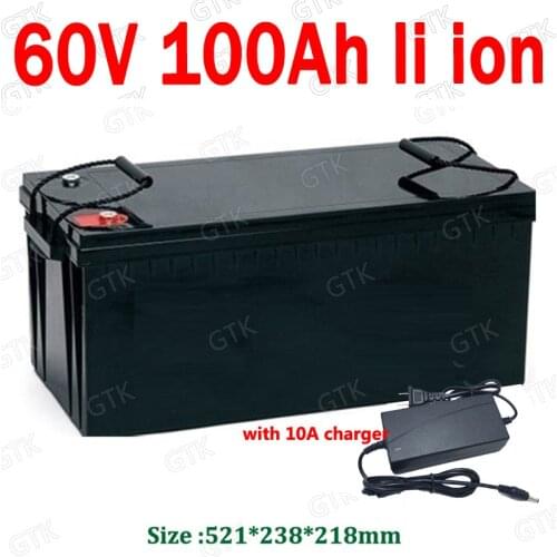 GTK waterproof lithium 60V 100AH li ion battery With BMS for 3500W 6000W scooter AGV demo Go Cart Skateboard bike +10A charger