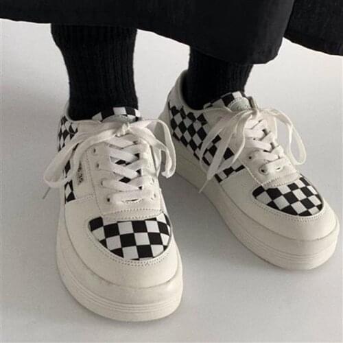 Casual Sneakers Womens Sports Shoes Plaid Tennis Female Platform Kawaii Vintage Vulcanize Fashion 2021 New Canvas