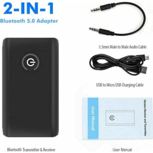 Set 2 in 1 Bluetooth 5.0 Transmitter Receiver Wireless 3.5mm AUX Hifi Music Audio Adapter TV PC Car Speaker Home Stereo Device