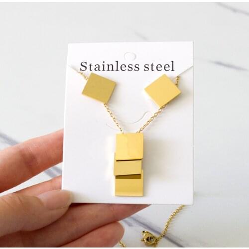 LUXUKISSKIDS Rectangle Shape Trendy Necklaces Earrings Stainless Steel Jewelry Set Gold/Silver Color For Woman Valentine Gifts