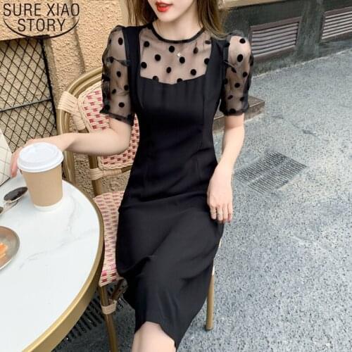 Fake Two Piece Summer Dress 2021 New French Style O-neck Polka Dot Stitching Dress Midi Long Dresses A-line Sweet Dresses 14691