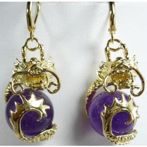 Fancy 12mm purple stone dragon FINE JEWELRY earrings 5.29