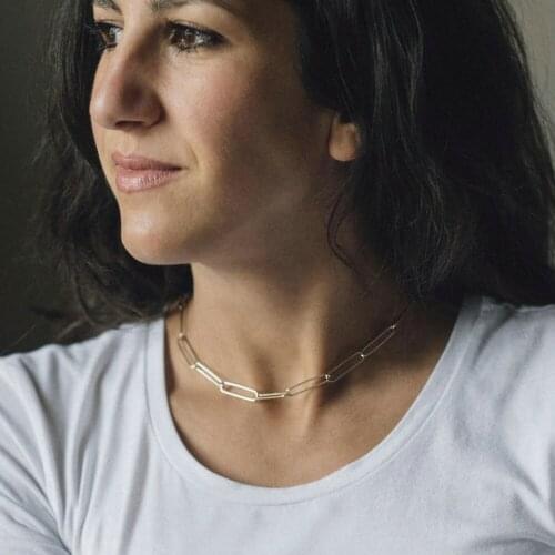 Punk 18K Gold OT Buckle Flat Rectangle Link Chain Choker Necklace Long Stainless Steel Chain Necklace Jewelry For Women