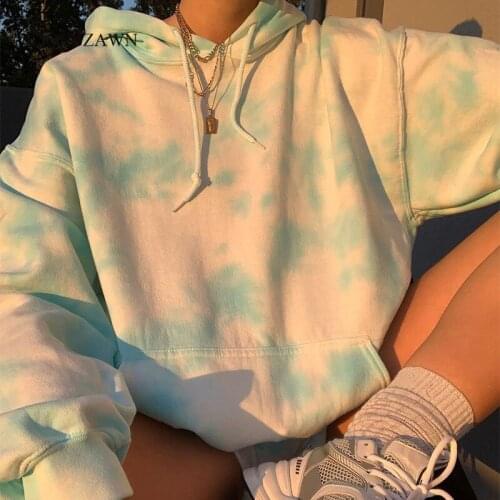 Casual Hoodies Women Fashion Tie Dye Print Sweatshirt Oversized Drawstring Long Sleeve Autum Streetwear Women Clothes Hoodie