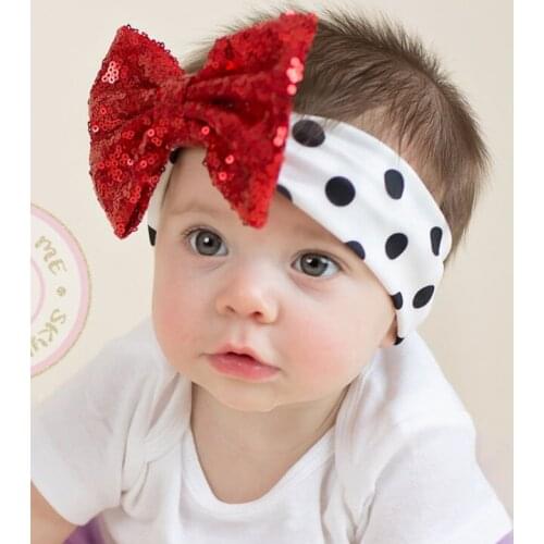 1pcs 2018 New Girl Boys Bow Hair Bands Sequin Bowknot Headband Girls Hair Accessories Cotton Dots Hairband Headwear Turban