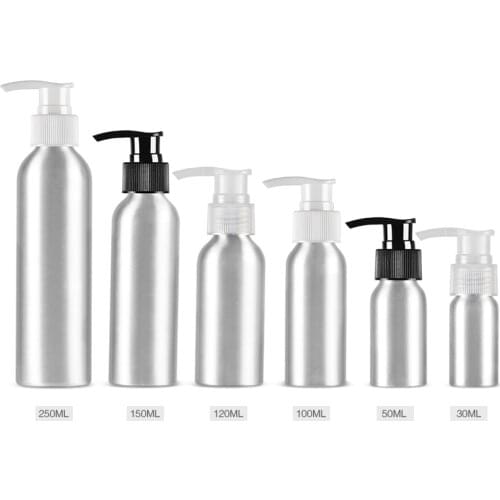 30ml 50ml 100ml 120ml 150ml 250ml 12 pcs/lot Empty Aluminum bottle, cosmetics liquid soap shampoo lotion pump container