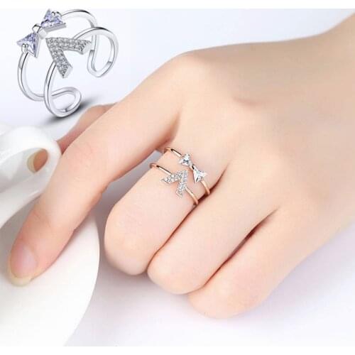 Adjuste Bow Ring For Women Fashion Letter V Ring Clear AAA Zircon Ring Rose/White Gold Color Engagement Ring Jewelry Gifts