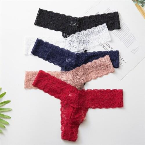 Sexy Women Thongs and G Strings Lace Lingerie Low-waist Panties Transparent Hollow Out Underwear