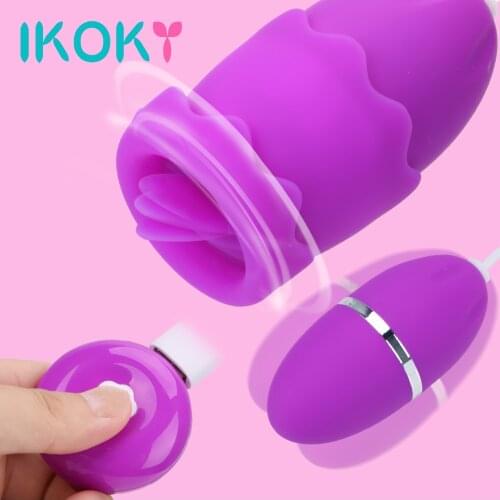 IKOKY Nipple Clitoris Stimulator Vibrating Egg Tongue Licking Vibrator Vagina Ball G Spot Massager 12 Speeds Sex Toys for Women