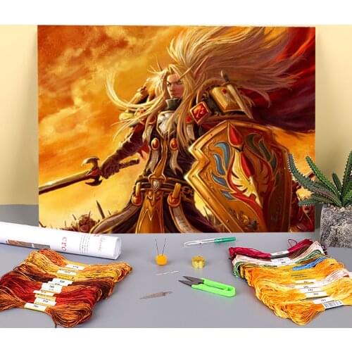 World Of Warcraft Printed Canvas 11CT Cross Stitch DIY Embroidery Set DMC Threads Hobby Handmade Knitting Craft Design Floss