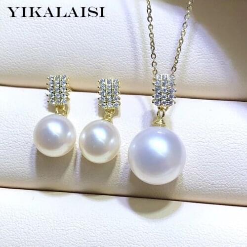 YIKALAISI 925 Sterling Silver Jewelry rectangle Pearl Sets 2020 Fine Round Natural Pearl jewelry Sets For Women wholesale
