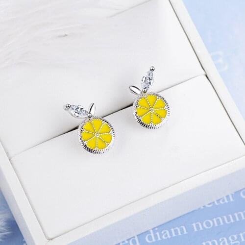 925 Sterling Silver Lovely Zircon Leaves Lemon Fruit Earrings For Women Jewelry Gifts pendientes oorbellen S-E801