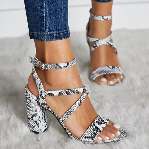 Women Prints Snakeskin Sandals Pumps Super High Heels 10CM Square heel Lady Party Sandals Open Peep Toe Shoes Plus ghn89