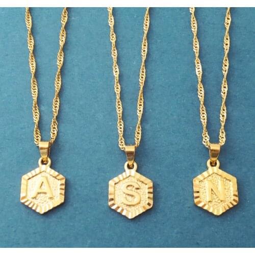 Women Fashion Gold Color A-Z Letter Necklace Geometric Hexagon Pendant Initials Necklace Stainless Steel Alphabet Jewelry