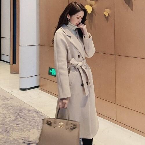 Double-breasted Woolen Coat Women 2020 Fall And Winter Wool Overcoat Fashion Wool Coat Female Korean Fashion Belt Clothing