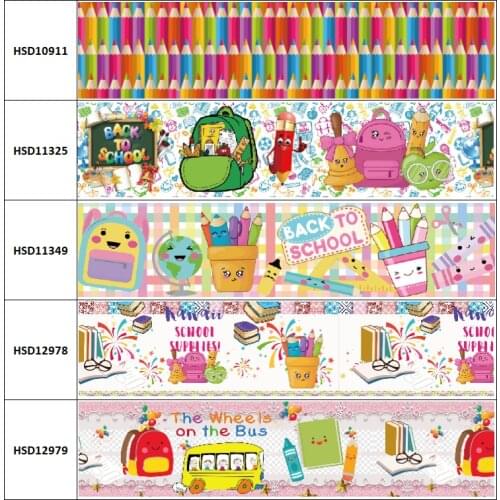 10yard New Cartoon Back to School Printed Grosgrain Ribbon Accessory Hairbow Headwear Decoration DIY Wholesale OEM 38MM 75MM