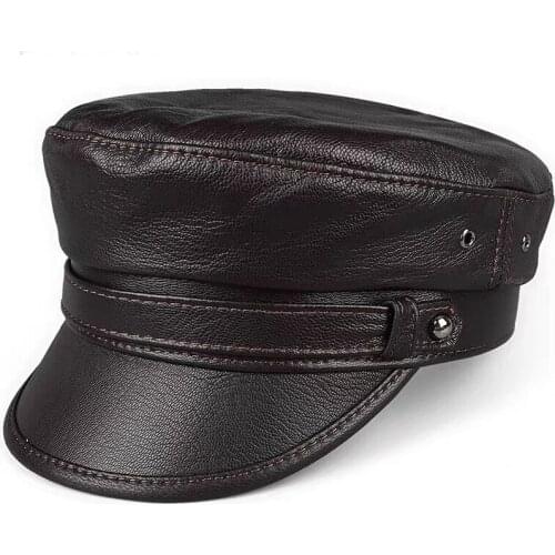 100% High Quality Genuine Leather Unisex Military Hat Winter Warm Outdoor First Layer Sheepskin Leather Hat Military Hat Women