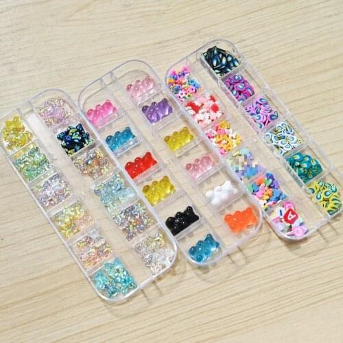 12Girds/Box Aurora Bear Various Colors Nail Art Charms Gems 3D Bear Charms Nail Manicure Decoration