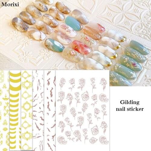 3D metal nail art sticker for manicure accessories rose gold flowers lines geometric self glue nail decal YJ033