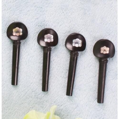 Yinfente 4pcs 4/4 Violin Peg Ebony Wood Shell Flower Inlay Violin Pegs Accessories