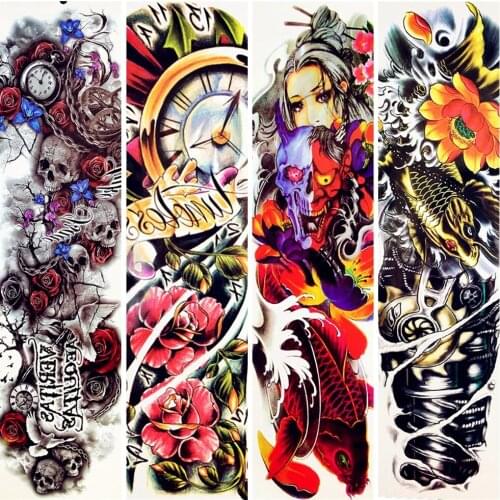 48X17CM Large Body Robot Arm Temporary Tattoo Women Ghost Pattern Waterproof Fake Flash Tattoo Carp Fish Clock Arm Men Tatoos