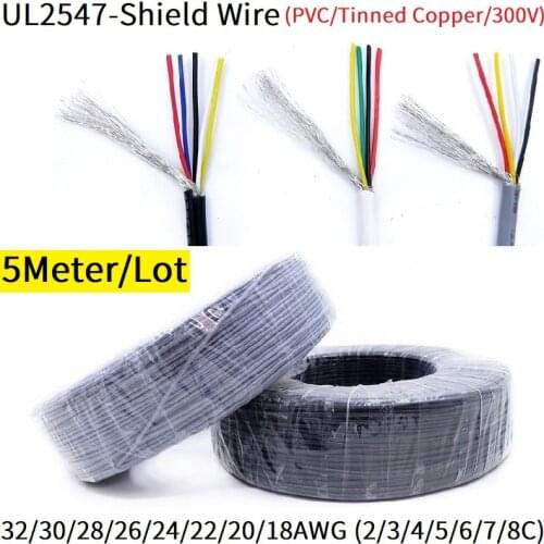 5M Shielded Wire 32 30 28 26 24 22 20 18 AWG Channel Audio Line 2 3 4 5 6 7 8 Cores UL2547 Speaker Amplifier Signal Copper Cable