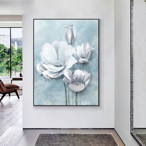 Abstract Flower Canvas Paintings Posters Prints Wall Art White Modern Flowers Pictures for Living Room Nordic Home Decoration