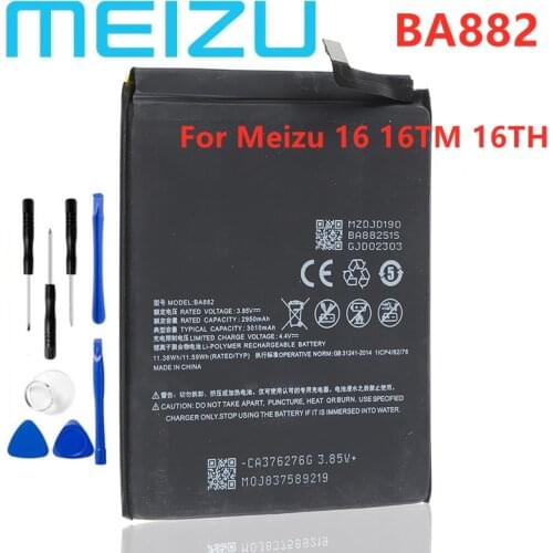 100% Original 3010mAh BA882 Battery For Meizu 16 16TM 16TH Phone Latest Production High Quality Battery+Tracking Number