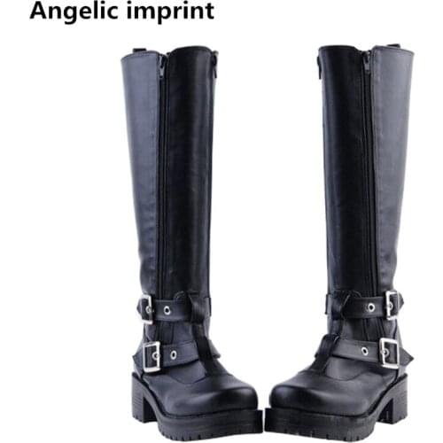 Angelic imprint mori girl Women motorcycle punk boots lady high heels lolita shoes woman princess dress party pumps 5cm 35-39