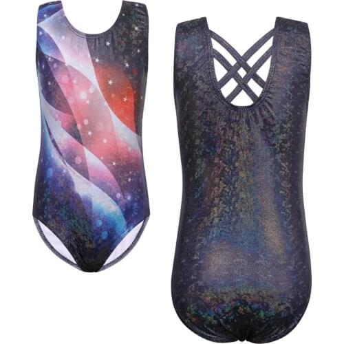 BAOHULU Galaxy Star Print Ballet Leotard for Girls One Piece Sleeveless Gymnastics Bodysuit Kids Dance Wear Practice Outfit
