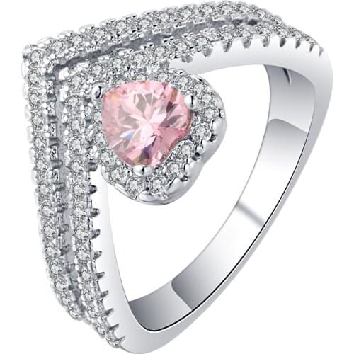 Shining Micro Pave White & Pink Zircon Heart Rings Silver Color Elegant Multi-layered Bands Finger Rings Women Custom Jewelry