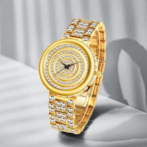 MISSFOX Watches Women The New Japanese Quartz Movement Circle Mosaic Rhinestone Luxury Temperament Gift for Ladies 1862