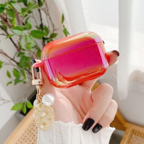 Bling Rainbow Colors Earphone Case For AirPods Pro with KeyChian Peal Cute Cases for AirPod Air Pods 3 Headset Protective Bag