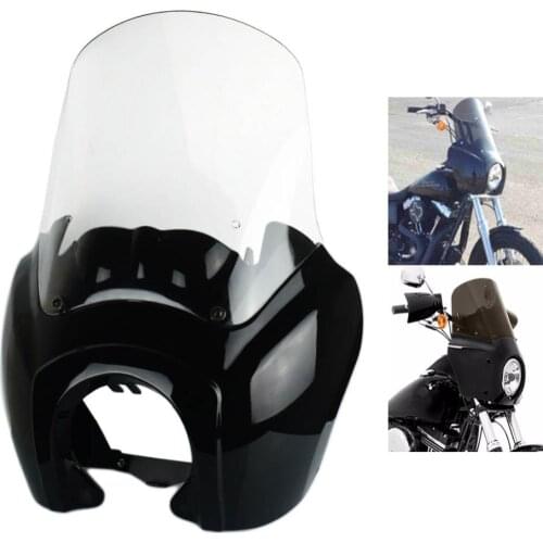 Motorcycle T Sport Fairing Black Clear Retro Headlight Fairing Mask for Harley Dyna Super Glide Low Rider FXD FXR FXS Tall Scree