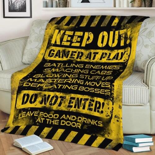 Keep OUT Throw Blanket Print on Sherpa Blankets Soft for Sofa Customized DIY Plush Thin Quilt