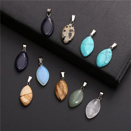 Julie Wang 10PCS Natural Stone Charms Mixed Oval Leaf Shape Small Pendant Women Necklace Bracelet Jewelry Making Accessory