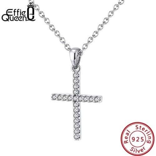 Effie Queen 925 Silver Trendy Cross Pendant Necklaces with Fully AAAA Zircon Chain Necklace for Woman Jewelry Party Gift BN219