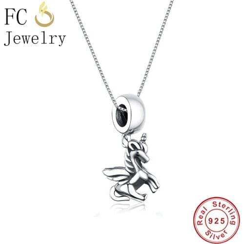 FC Jewelry 925 Sterling Silver Aniaml Spiritual Horse Pegasus With Wing Necklaces & Pendants Chain Women Choker Trinket Collar