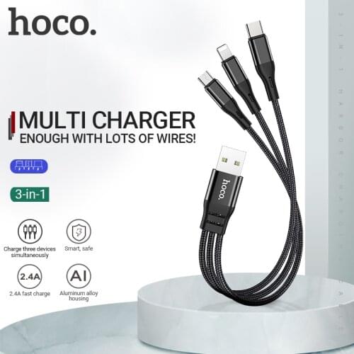 Hoco 3 in 1 USB Cable short 3in1 For Lightning Micro USB Type C wire For iPhone Samsung Xiaomi USB C Charger Cord Fast Charging